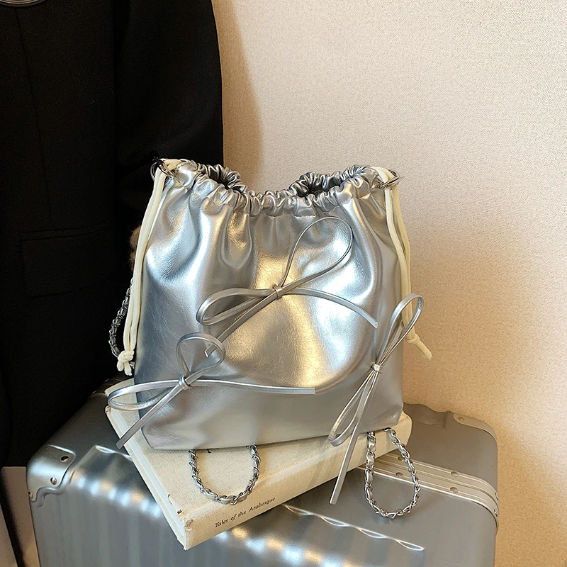 

Bow PU Solid Color Casual Backpacks Macaron Color System Buckle 2025 Hot Sale Bags for Women Student String Fashion Backpacks