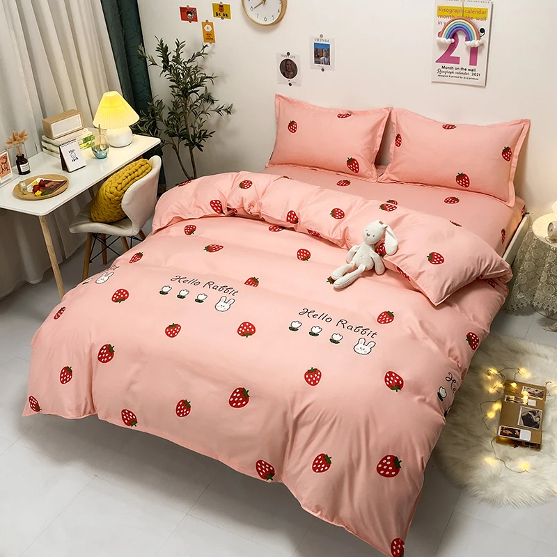 1PC Quilt Cover: Pink, Strawberry/Rabbit (