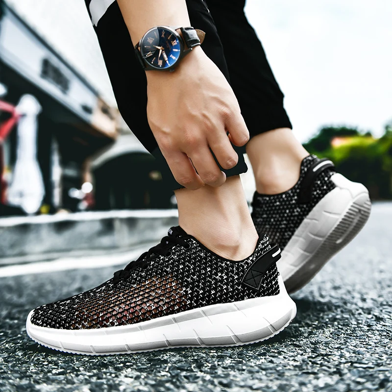 

Cheap Summer Mesh Men's Sneakers Lightweight Breathable Running Sneakers Men Big Size 46 Black Mens Sports Shoes tenis masculino