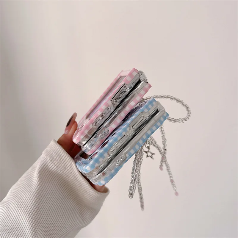 Casing ponsel pola kotak sederhana untuk Samsung Galaxy Z Flip 6 5 4 3 penutup belakang pelindung untuk ZFlip4 ZFlip5 ZFlip6 cangkang casing