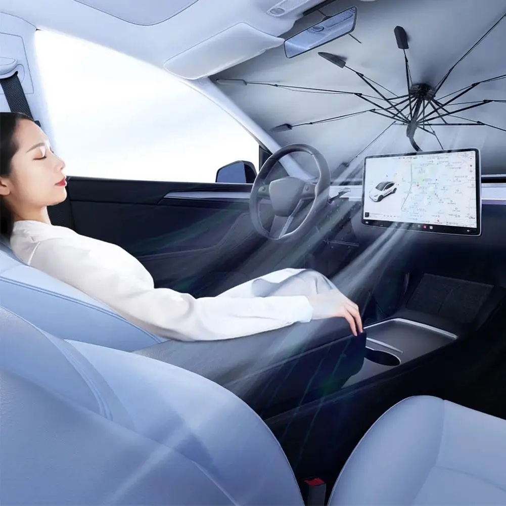 

For Tesla Y Highland 2024 Car Sunshade Umbrella Sunscreen Insulation Accessories Parasol Heat Car Foldable Front Fr R2m6