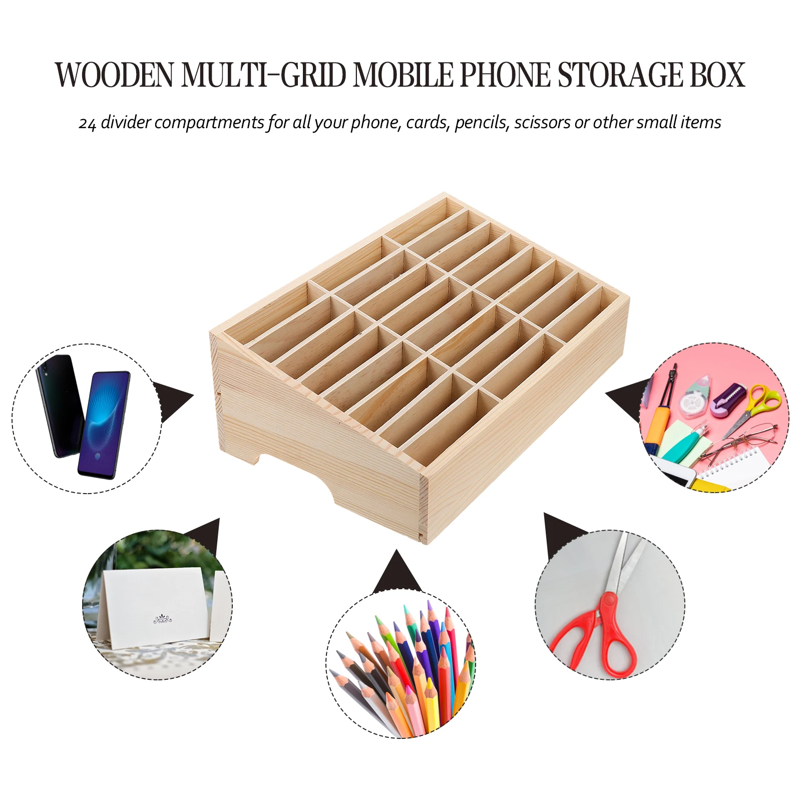 

24pcs Cell Phone Storage Box Wooden Classroom Meeting Room Office ganizer Shell Cover Holder Repair Shop Home Supply