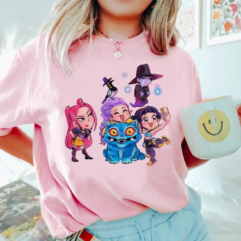 أنيمي KPop شيطان الصيادين قمم تي شيرت للأطفال عارضة فضفاض فتاة الصبي الملابس جولة الرقبة قصيرة الأكمام الشارع نمط تي شيرت #1