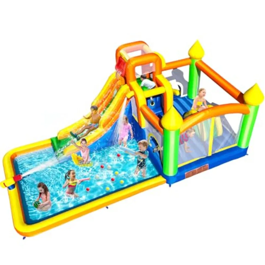 

Inflatable Water Slide for Backyard 19.1x11.6FT with 3 Sprayers Big Pool Climbing Ladder Extra Large 8.2x7.4FT Bouncy Area Blue