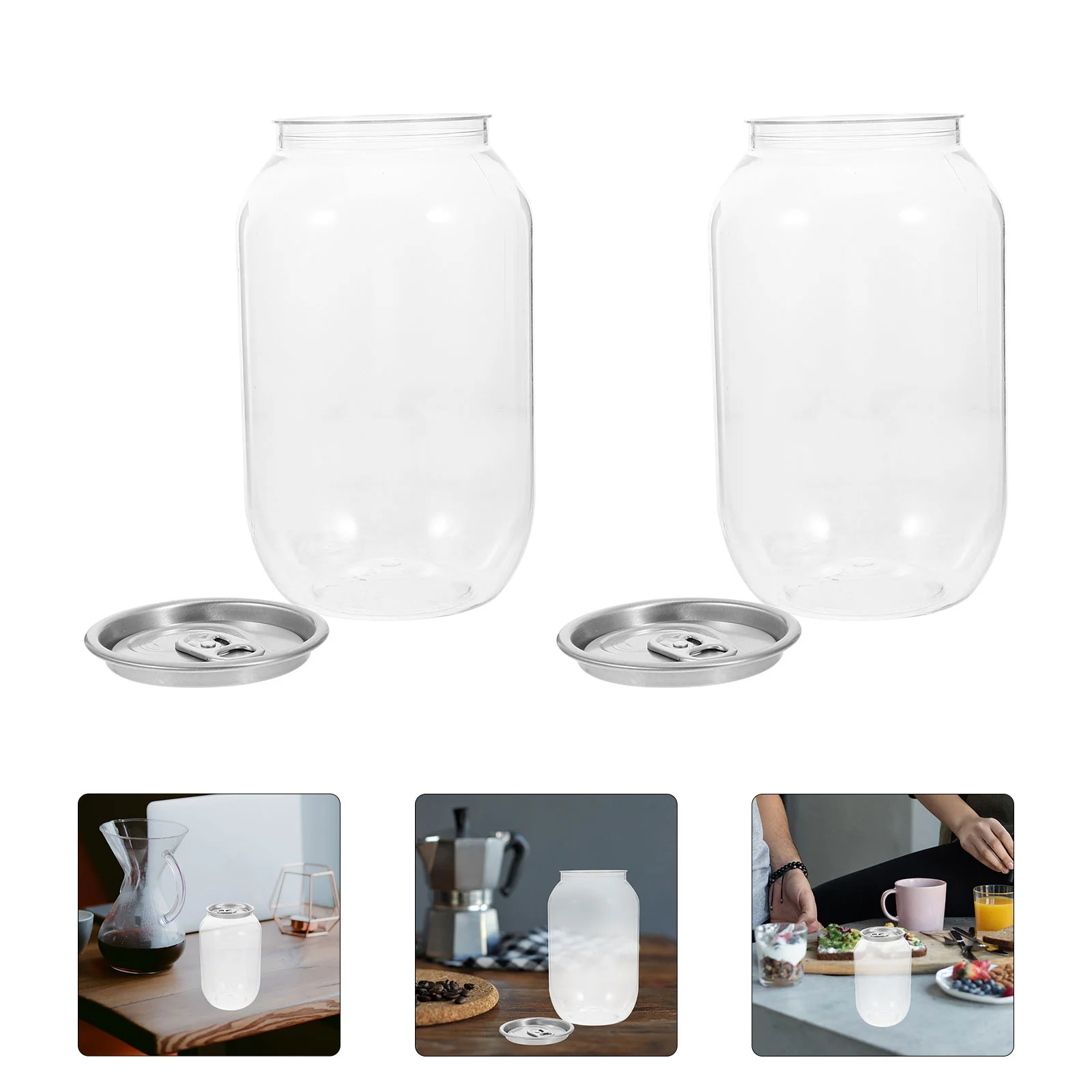 10 Pcs Cans Water Pitcher Juicing Canning Jars Coffee Empty Juice Plastic Bottles with Lids for Beverages Drinks Storage