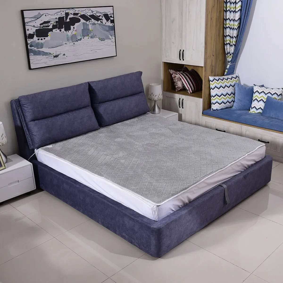 70x150cm Electric Blanket Grey 70W 220V Fast-Heating Full Body Warming 15-45℃ 9 Temperature Settings Auto Off Electric Blankets