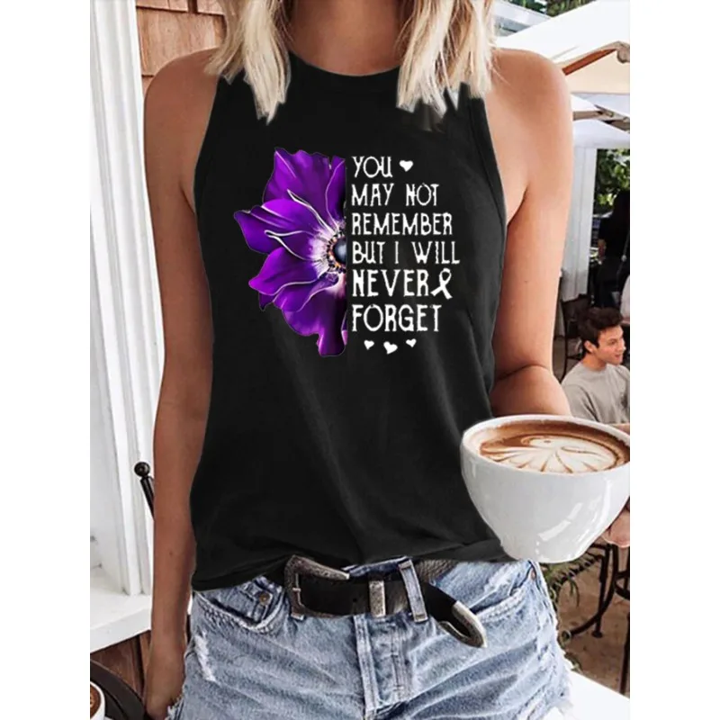 NEUES Damen-Tanktop mit Alzheimer-Bewusstseins-Print, Rundhalsausschnitt, ärmellose Oberteile, Sommer-Freizeitweste