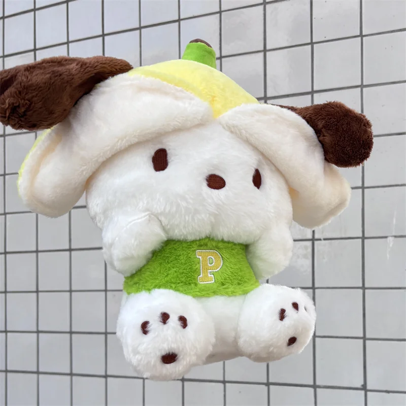 Sanrio encantador Pochacco Jiaoli colección estilo plátano sentado suave muñeco de peluche almohada Cusion regalo de cumpleaños para niños