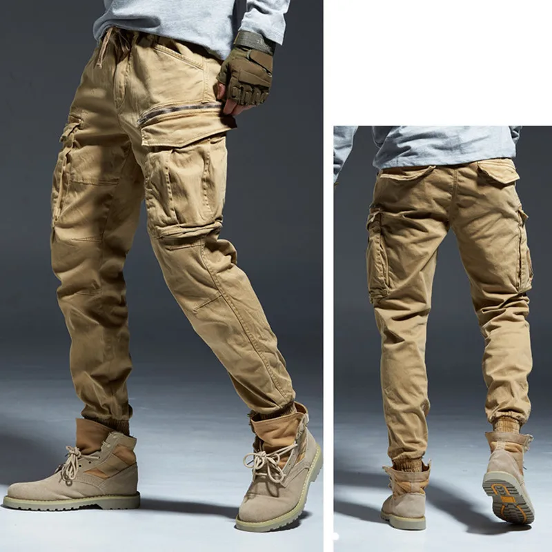 Ankle Length Jogging Pants Men Denim Cotton Pockets Elastic Waist Cargo Pants Men 2020 Winter Thick Tactical Pants