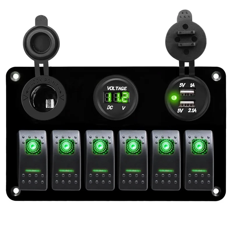 Gang Marine Rocker Switch Panel Waterproof 12 Volt, Boat Toggle Switch Panel 12V Blue LED Lighted