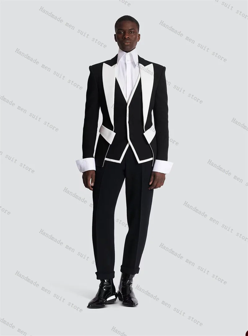 

Black White Men Suits Set 3 Piece Blazer+Vest+Pants Wedding Tuxedo Coat Customized Formal Office Business Jacket Trousers