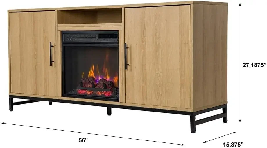 Modern Ember Rochester Electric Fireplace TV Stand in White Oak - Includes 18