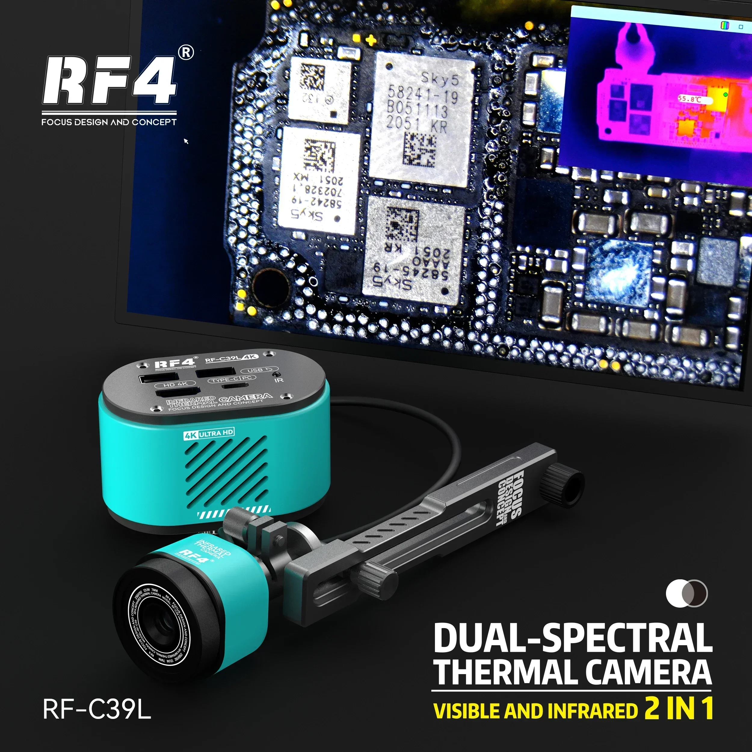 

RF4 RF-C39 Dual-Spectral Infrared Thermal Imager Microscope Industrial Video Camera Phone Fault Short Circuit Detection Tester