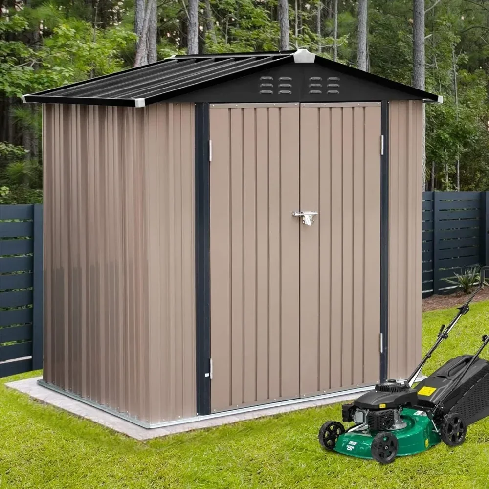 Outdoor Storage Shed, Steel Garden Shed with Double Lock Door, Backyard, Patio and Lawn, 6 X 4 FT Tool Storage Shed