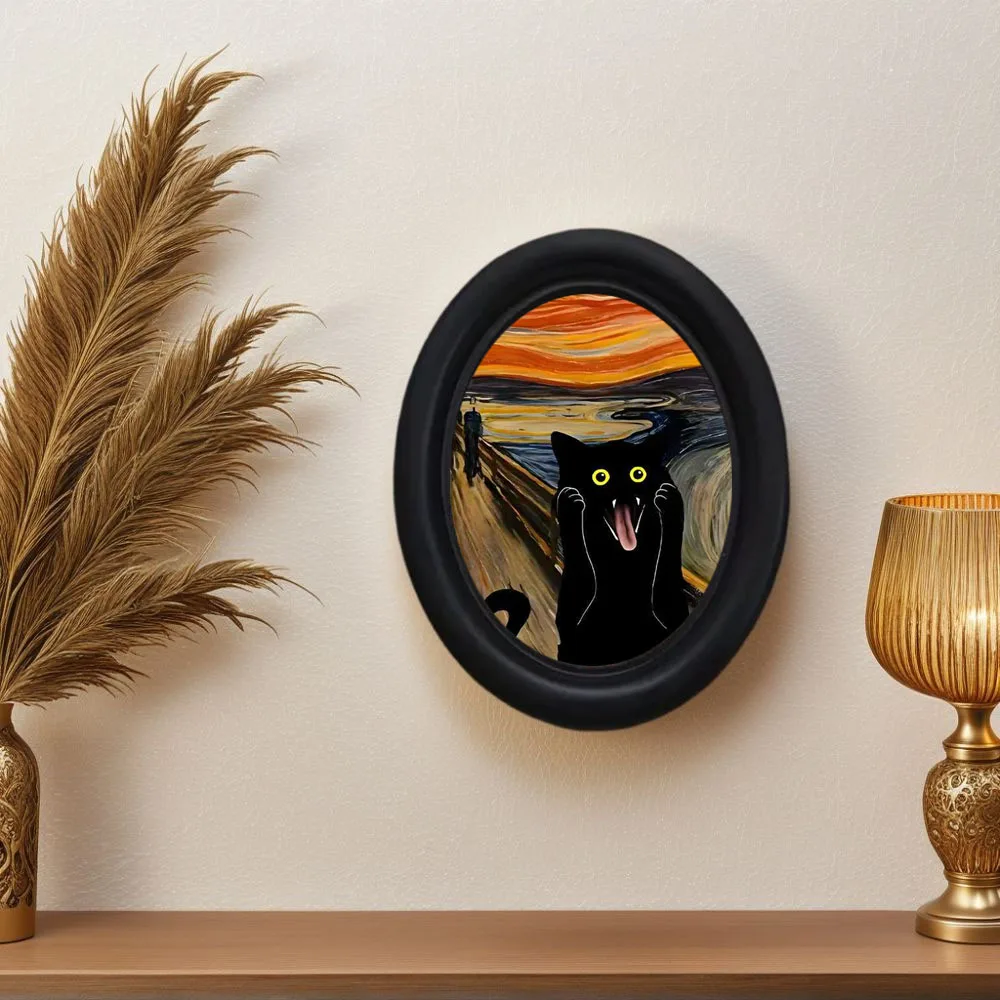 1 Peça de Arte de Parede Abstrata Interessante de Gato Gritando, Pintura Decorativa Emoldurada de Gato Gritando Divertido, Presente para Amantes de Animais, Apresentando um Elemento de Gato com Expressões Exageradas e Peculiares, Mini Pintura Suspensa de 
