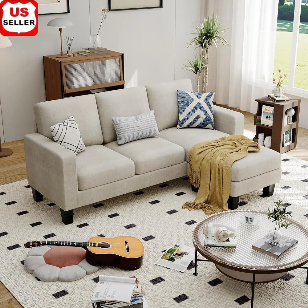 

L-Shaped Sectional Sofa Convertible Small Space Couch Reversible Chaise Linen Fabric Comfortable Living Room Easy Assembly