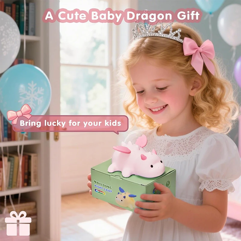 Dragon Night Light for Kids, Rechargeable 7 Colors Silicone Night Lights with Magnetic Base & Timer, Dimmable Nursery