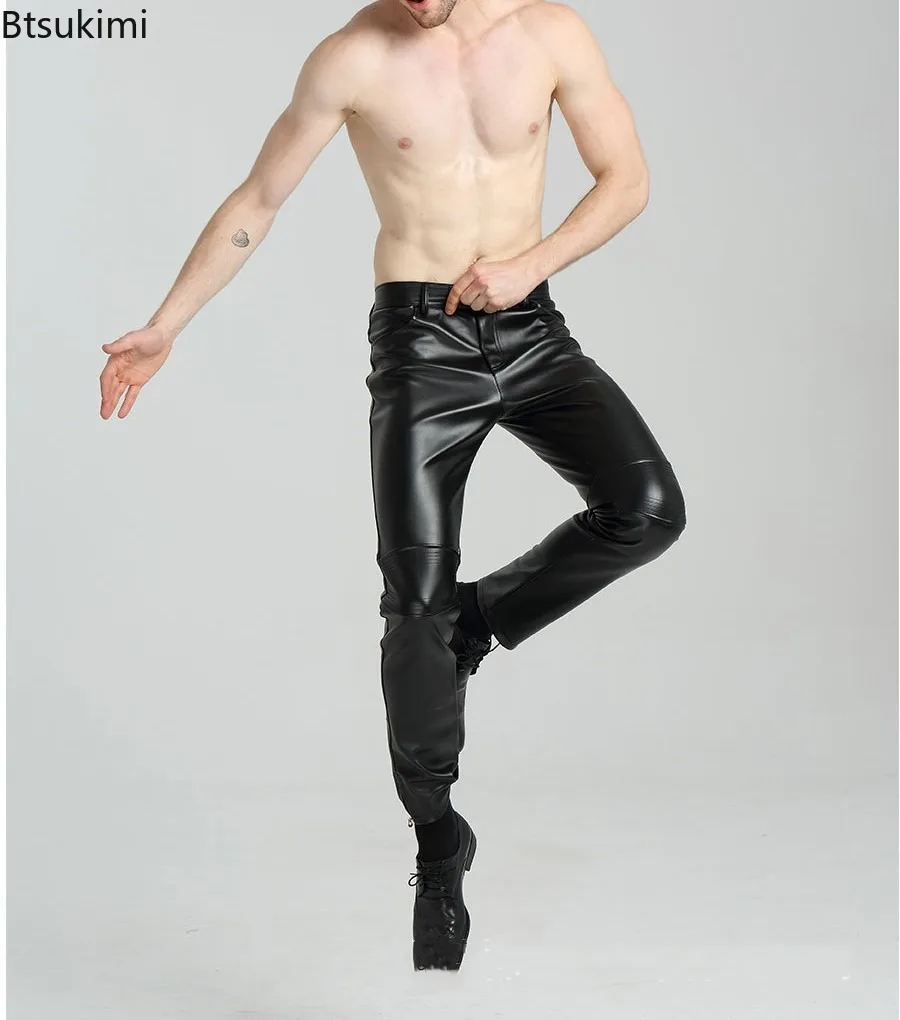 2026 الرجال بولي بنطال بنطال جلدي موضة سليم بنطال جلدي ربيع الخريف مرونة دراجة نارية السراويل مقاوم للماء النفط واقية الذكور السراويل