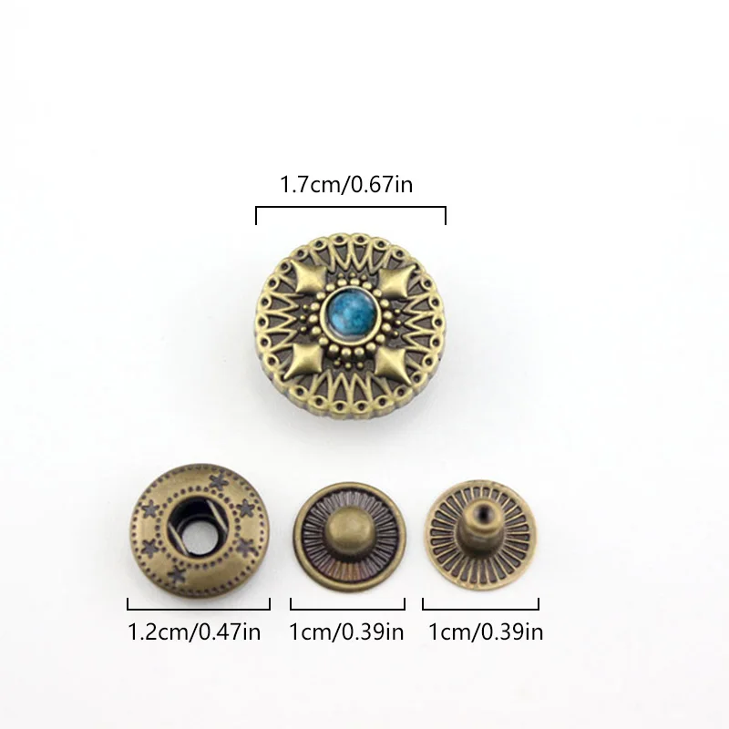 1Set Vintage Snap Button Metal Buttons Press Studs Nail Rivet with Bead Decor Bag Snap Fastener Leather Sewing Craft Accessories