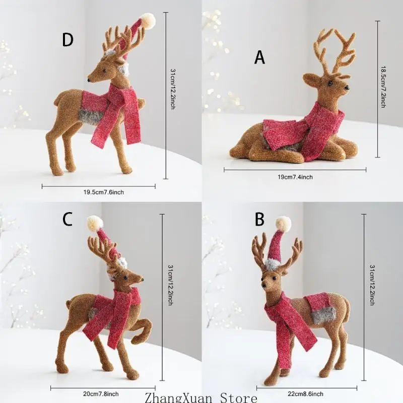 Saisonale Weihnachts-Hirschfigur mit rotem Schal und Geweih-Design, 3 x – Detail 6