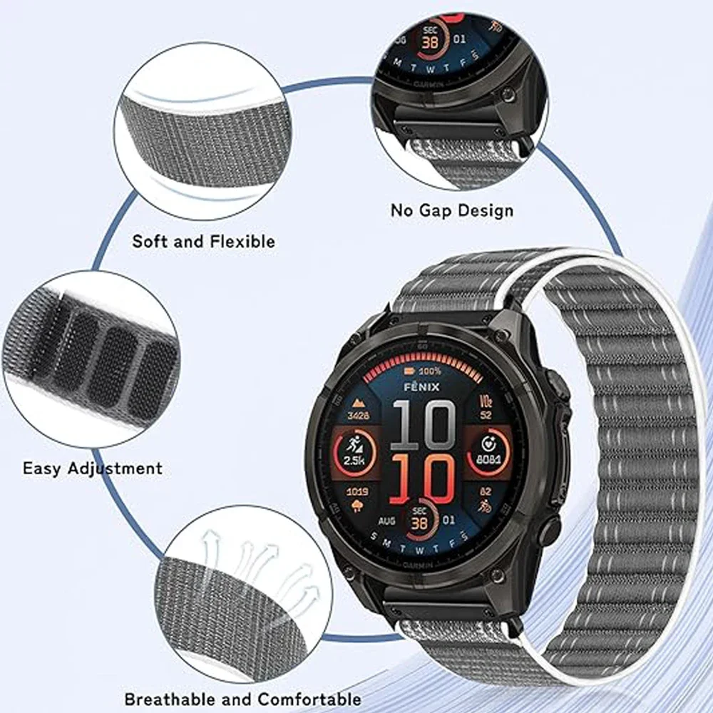 حزام نايلون منسوج رياضي قابل للتنفس لـ Garmin Fenix 8 E 7 Pro 47 مللي متر/MARQ 2/Forerunner 965 955 945/Descent G1 QuickFit سوار