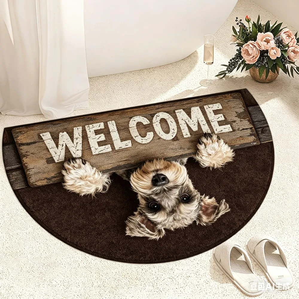 Cute Schnauzer Semicircle Entrance Rug Welcome Door Mat Half Moon Floor Mat Non Slip Welcome Doormat Home Decorative Mat