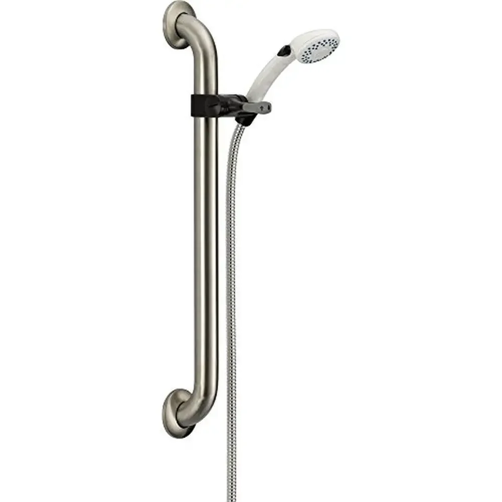 Adjustable Hand Held Shower with Stainless Hose 2-Spray ADA Grab Bar Full Body Spray Pause Stretchable Metal Hose ADA Compliant