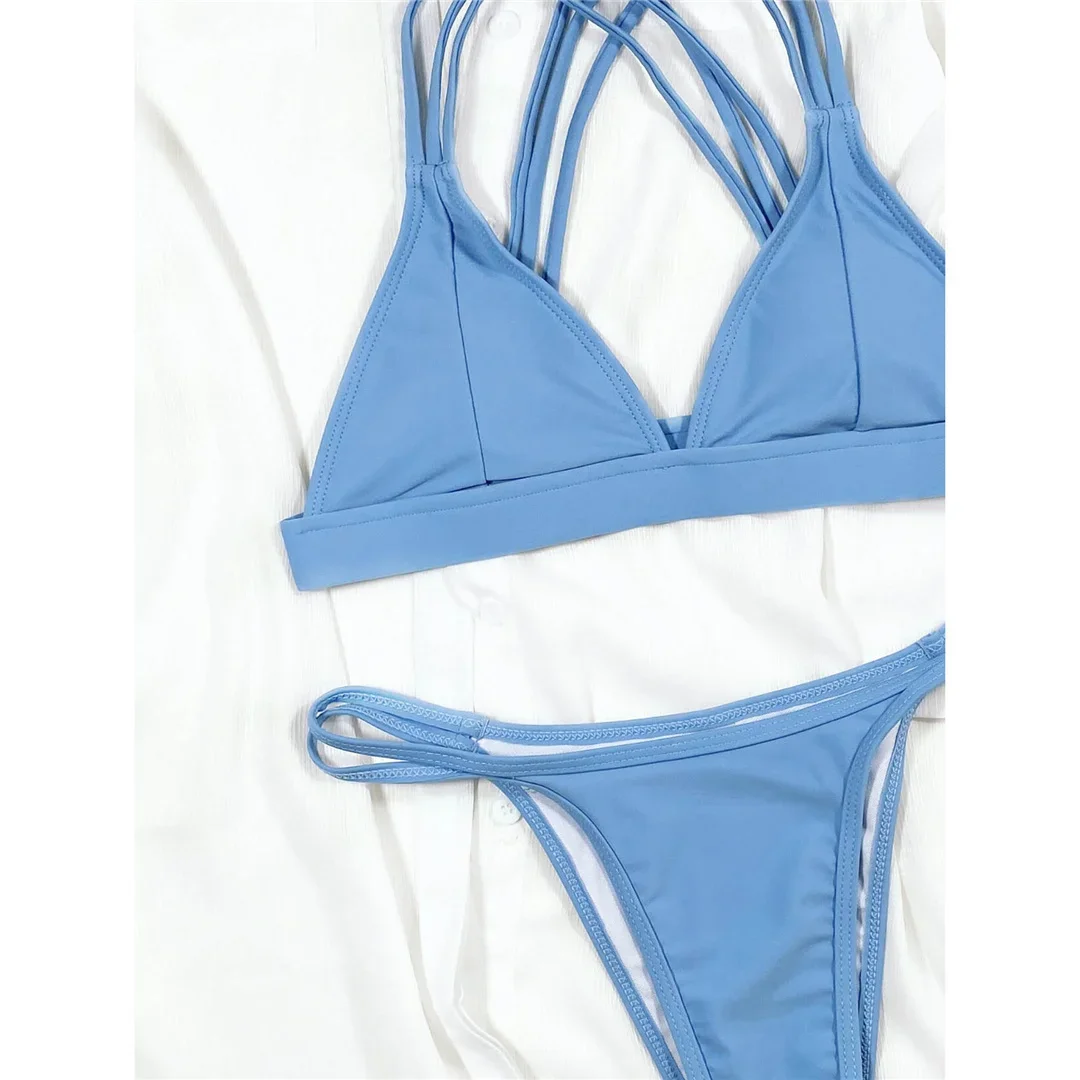 Sexy Cross Back High Cut Bikini Female Swimsuit Women Swimwear Two-pieces Bikini set Padded Bather Bathing Suit Swim Lady K3235