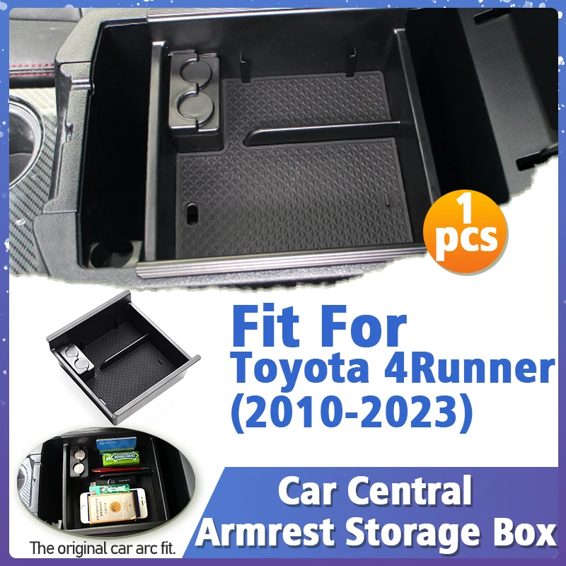 For Toyota 4Runner 2010-2021 Car Center Console Armrest Box Storage Accessories ABS Black Tray Armrest Secondary Case Organizer