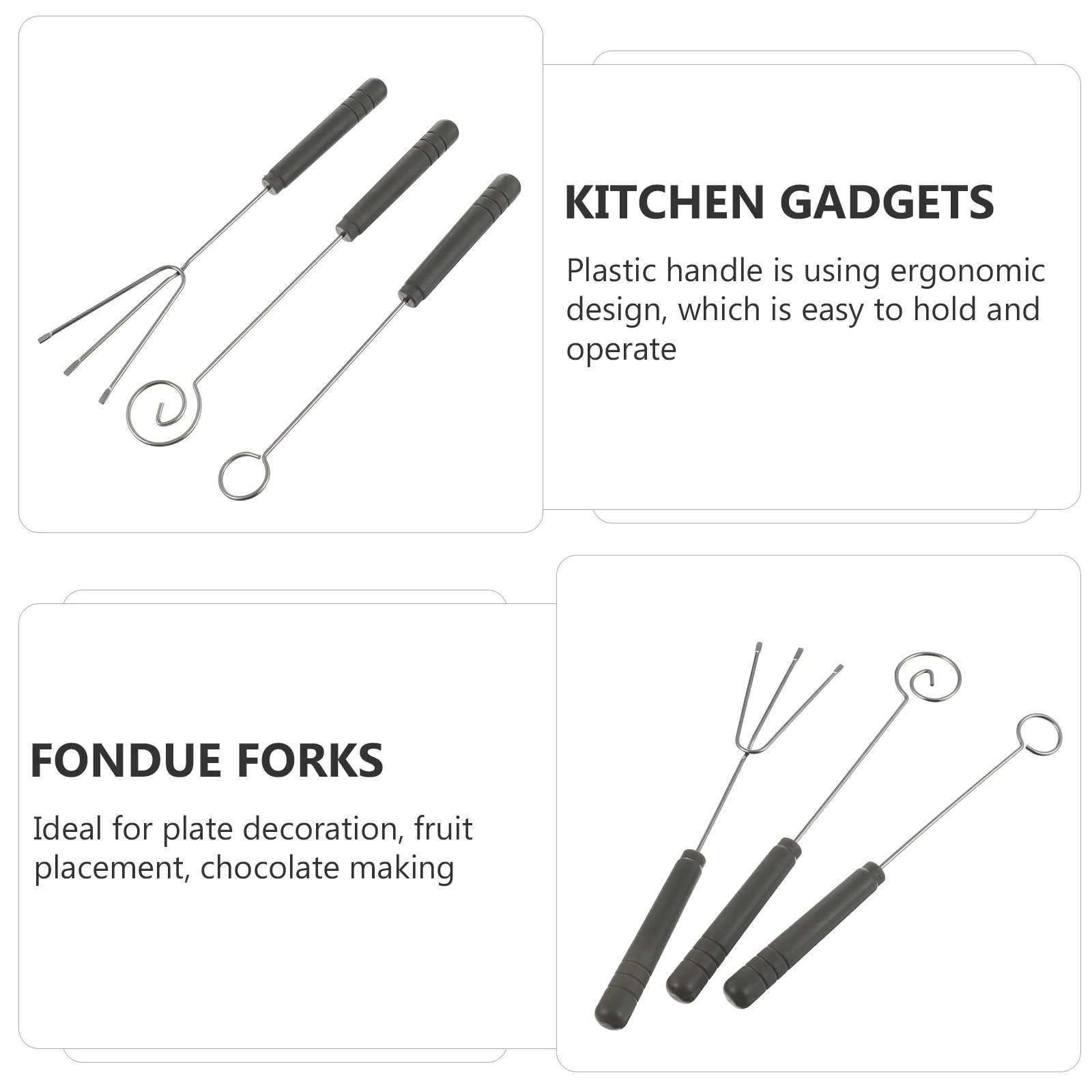 3pcs Stainless Steel Chocolate Forks Picks Kitchen Gadgets Fondue Baking Supplies Dessert Tools For Cake Fruits Nuts Candy