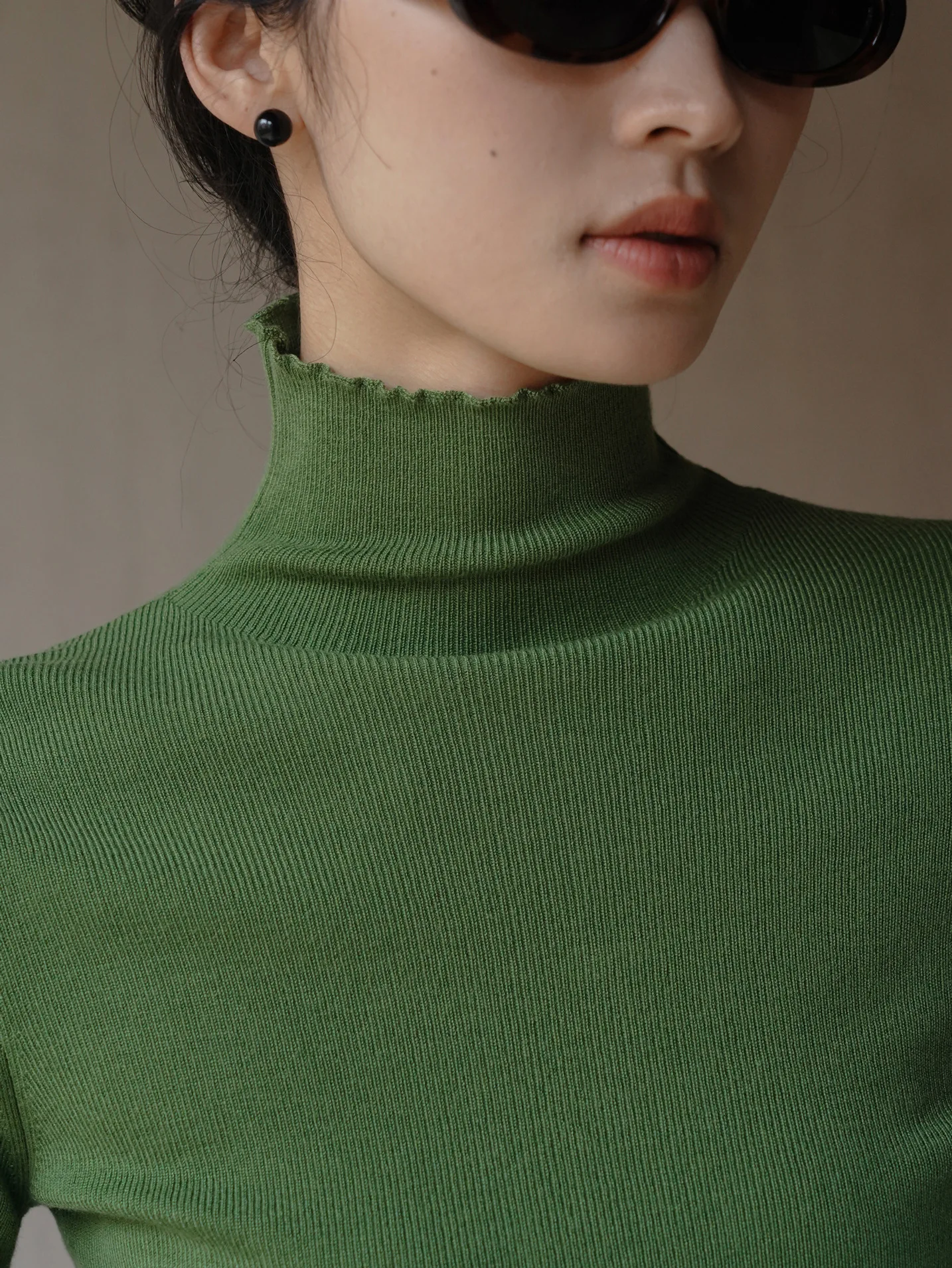 Slim Turtleneck Sweater Women Knitted Layering Tops Brown Autumn Winter 2023