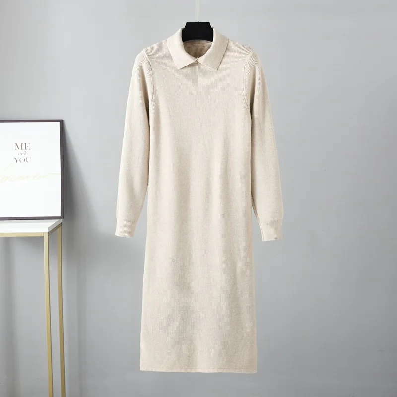 HLBCBG 2023 Polo Straight Autumn Winter Loose Long Sweater Dresses Women  Long Oversize Maix Sweater Dress Female Basic Dresses