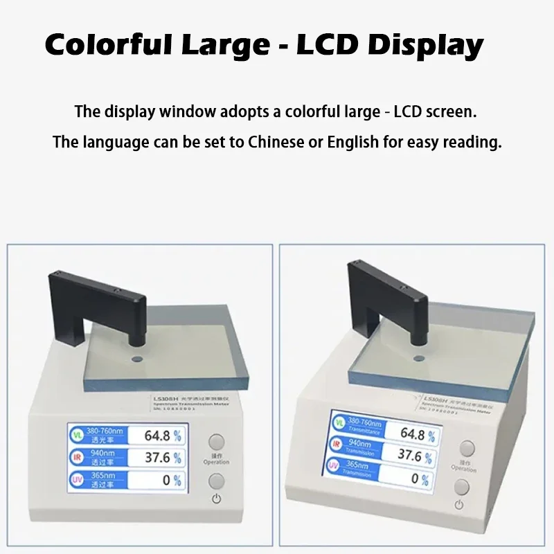 

Light Transmission Meter UV400 Tester VLT 430nm Blue 395nm Violet Light Transmittance Tester for Eyeglasses Sunglasses LS108