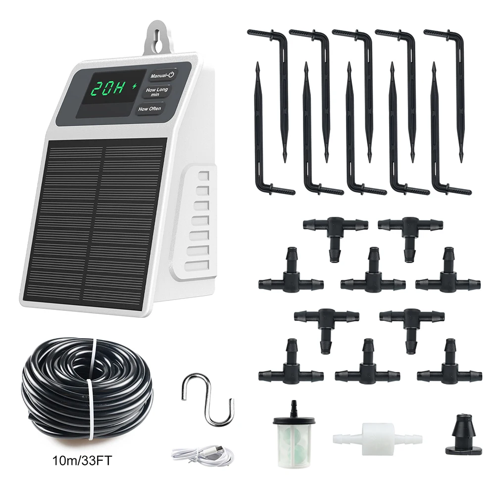 

SOP17 Solar Drip Irrigation Timer Automatic Watering Device LCD Drip Irrigation Controller for Potted Plants Outdoor Garden
