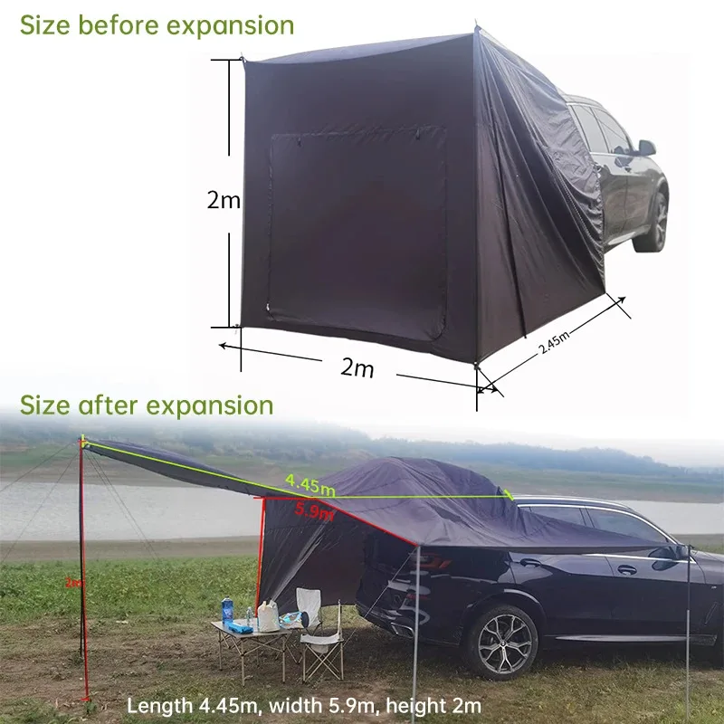 

4-6 Person SUV Van Taiate Tent Family Camping Zipper Awning Sunshade Windproof Car Rear Tent With Rainfly and Storage Bag