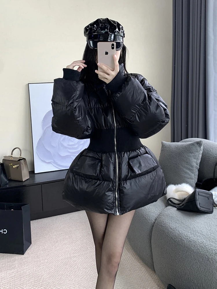 الشتاء الوقوف طوق سليم القطن أسفل سترة الإناث سميكة الدافئة باركر أبلى المرأة الأبيض بطة أسفل جيب مقاوم للماء أسفل سترة #4