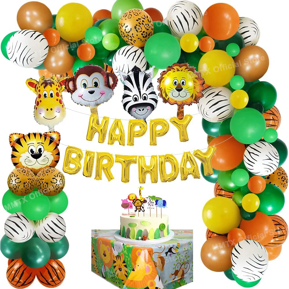 1 Year Boy Birthday Decoration Wild One Theme Jungle Safari Birthday Party Decorations for Kids Girl Baby Shower Animal Balloon