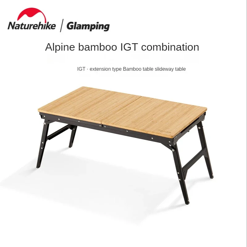 Naturehike-Outdoor Camping Extension Type IGT Bamboo Table Slide Table, Camping Barbecue Combination Table