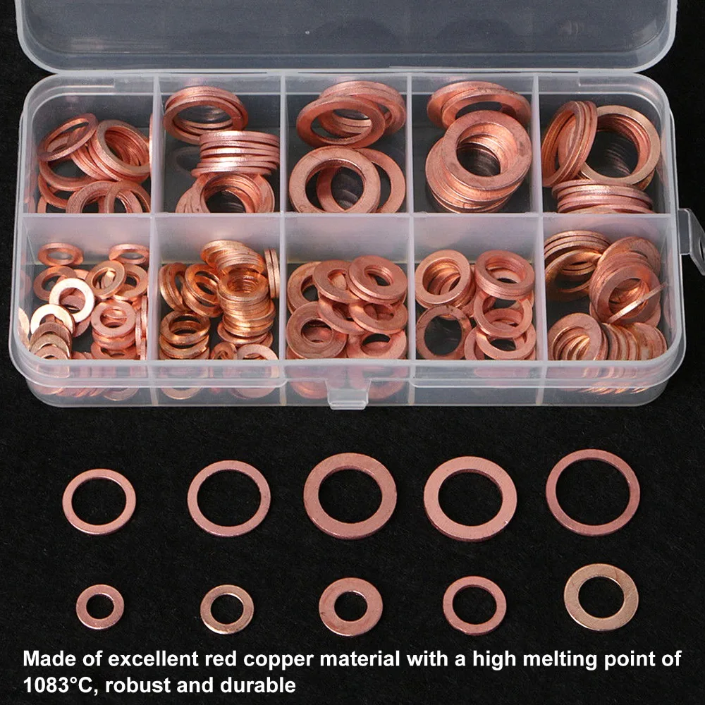 200PCS Versatile Universal Oil Drain Plug Gasket Durable Heavy Duty Sealing Flat Washer Copper Crush Washers For Car