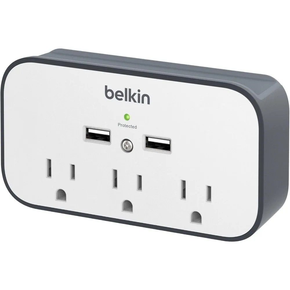 موسع مخرج مثبت على الحائط مع 3 منافذ تيار متردد ومنافذ USB - تصميم قابس مسطح دوار للاستخدام المنزلي