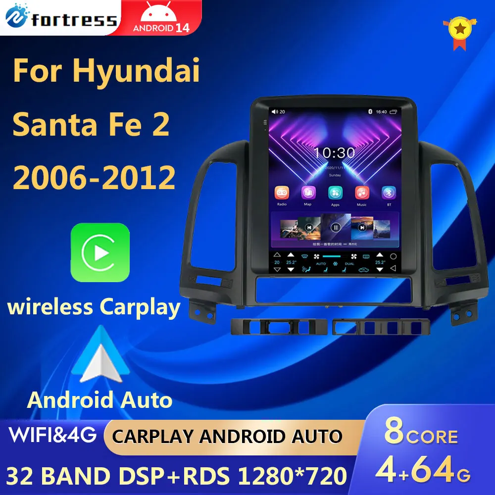 

9.7" L6 8Core 4G 2 din Andorid 12 Auto Car Radio Multimedia Player For Hyundai Santa Fe 2 2006-2012 GPS Carplay 2din Tesla Style