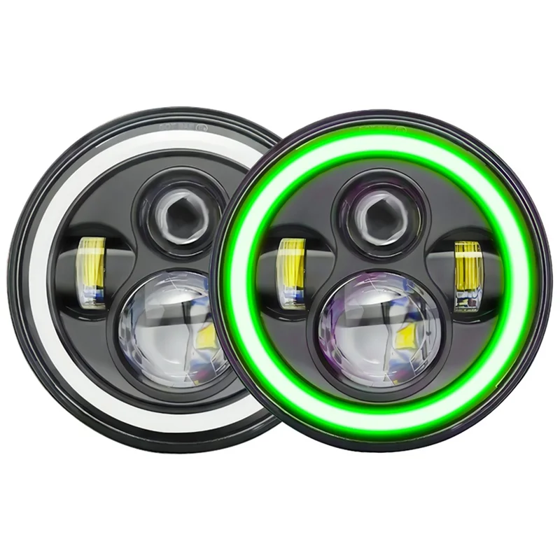 

7 Inch Halo LED Headlight Hi/Lo With Green DRL Amber Turn Signal Light For Jeep Wrangler JK TJ CJ Parts Accessories (Green)