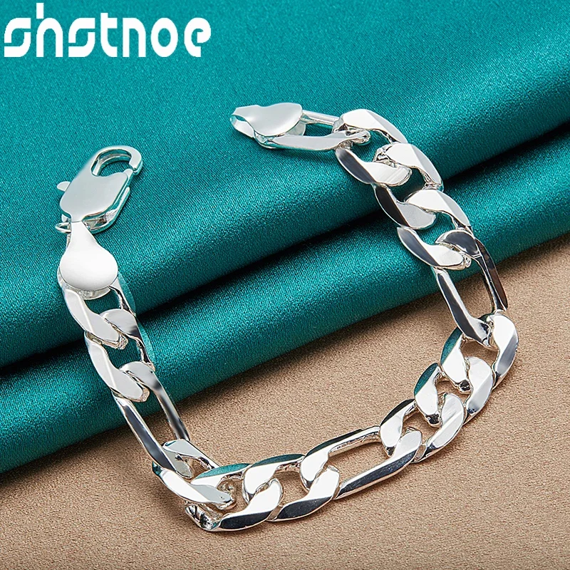 

SHSTONE 925 Sterling Silver Cuban Chain 12mm Side Bracelets For Women Men Hip Hop Jewelry Wedding Birthday Party Accessories