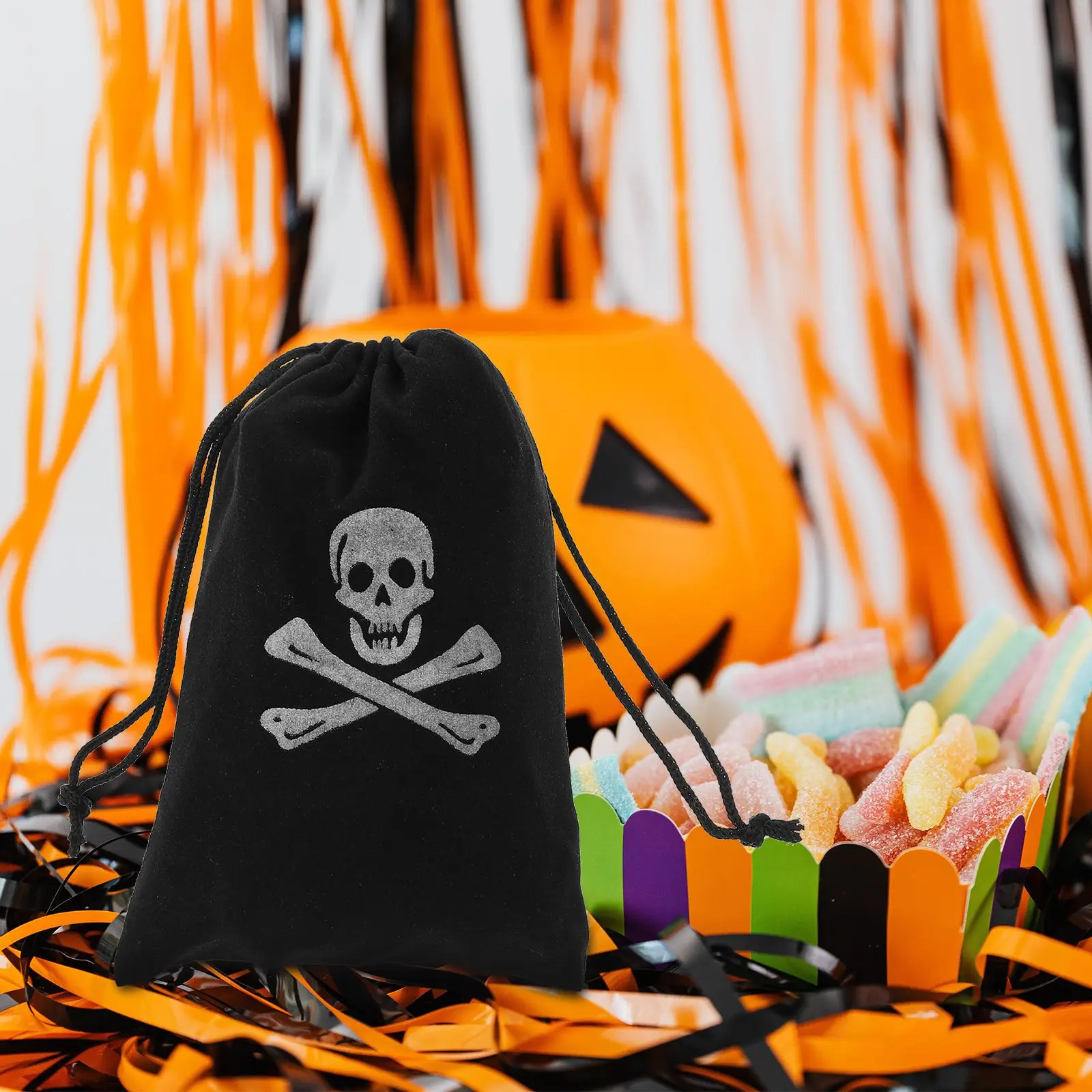 10 Pcs Candy Bags Pirate Drawstring Fashion Halloween Pirate Pouch Gold Prop Child Halloween Skull Pouch Storage Bag