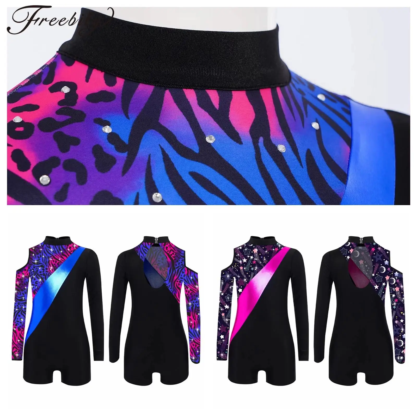 

Детское гимнастическое боди, художественный комбинезон, детский балетный трико с принтом, джазовый танец, короткие комбинезоны, танцевальная одежда для девочек