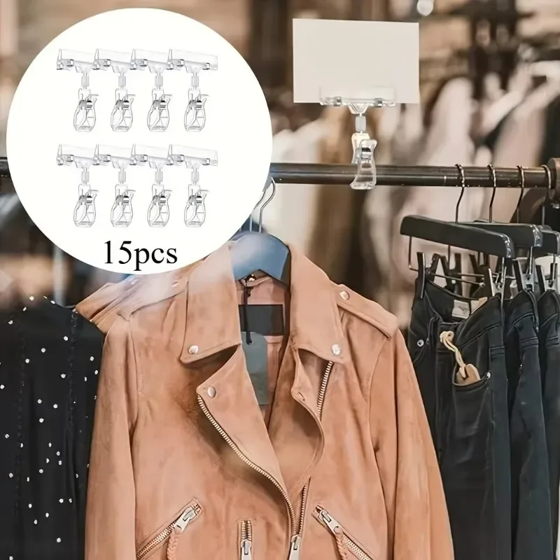 15/30pcs Clear Plastic Retail Price Tag Holders Merchandise Sign Display Shelves Racks Clothing Store Acrylic Price Tag Holders