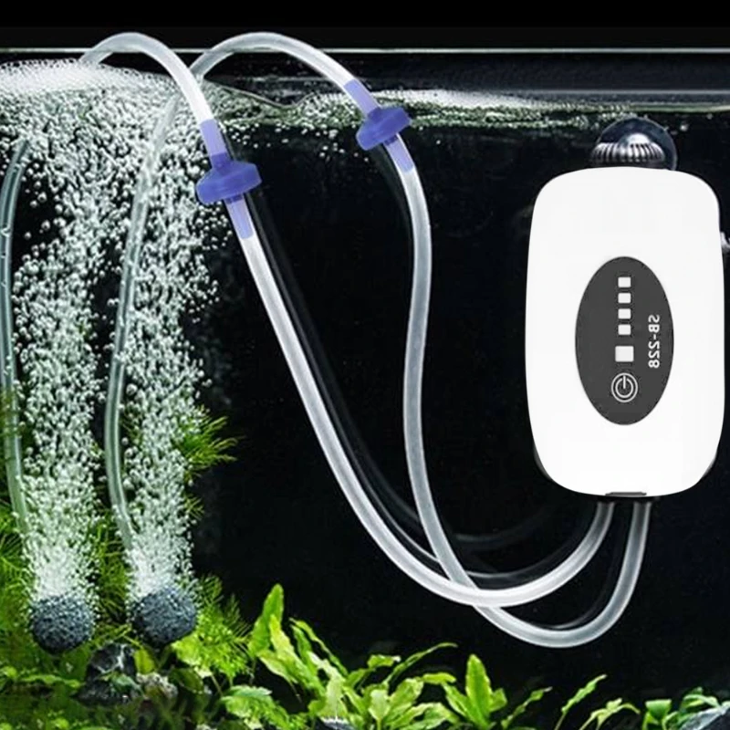 

Portable Aquarium Air Pump Energy-Saving USB Rechargeable Oxygen Pump with One/Dual Outlets for Fish Tank Silent Operation