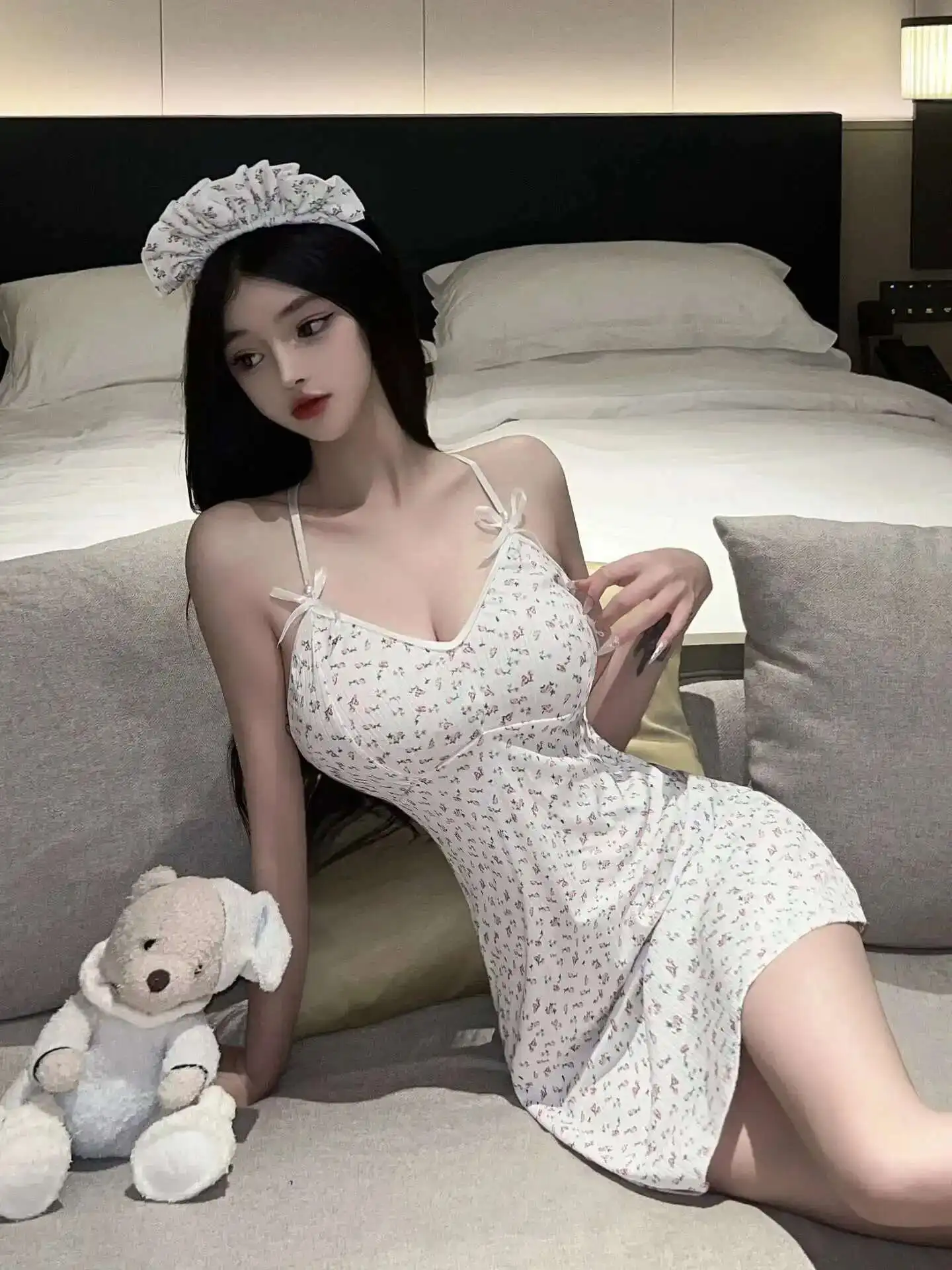 Czysta seksowna koszula nocna styl pożądania podkoszulek z szelkami Mini sukienka uwodzicielska kwiecista słodka sukienka elegancka urocza nowa moda damska 6SV7