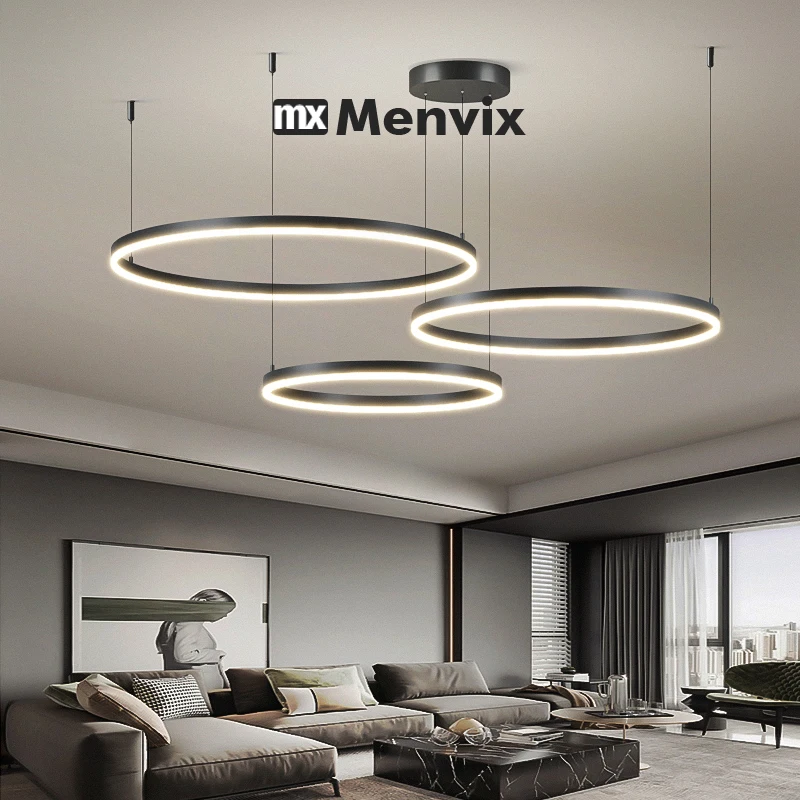 Modern LED Circle Ceiling Chandelier Lustre Lamp Indoor Lighting For Living Room Study Bedroom Lamps Round Rings Home Decoration