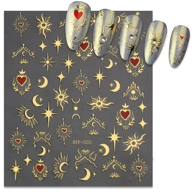 3 sheets1 pack ，3D stickers, nails, silver, rose gold, laser butterfly, moon, sun glue slider, DIY nail art stickers accessories